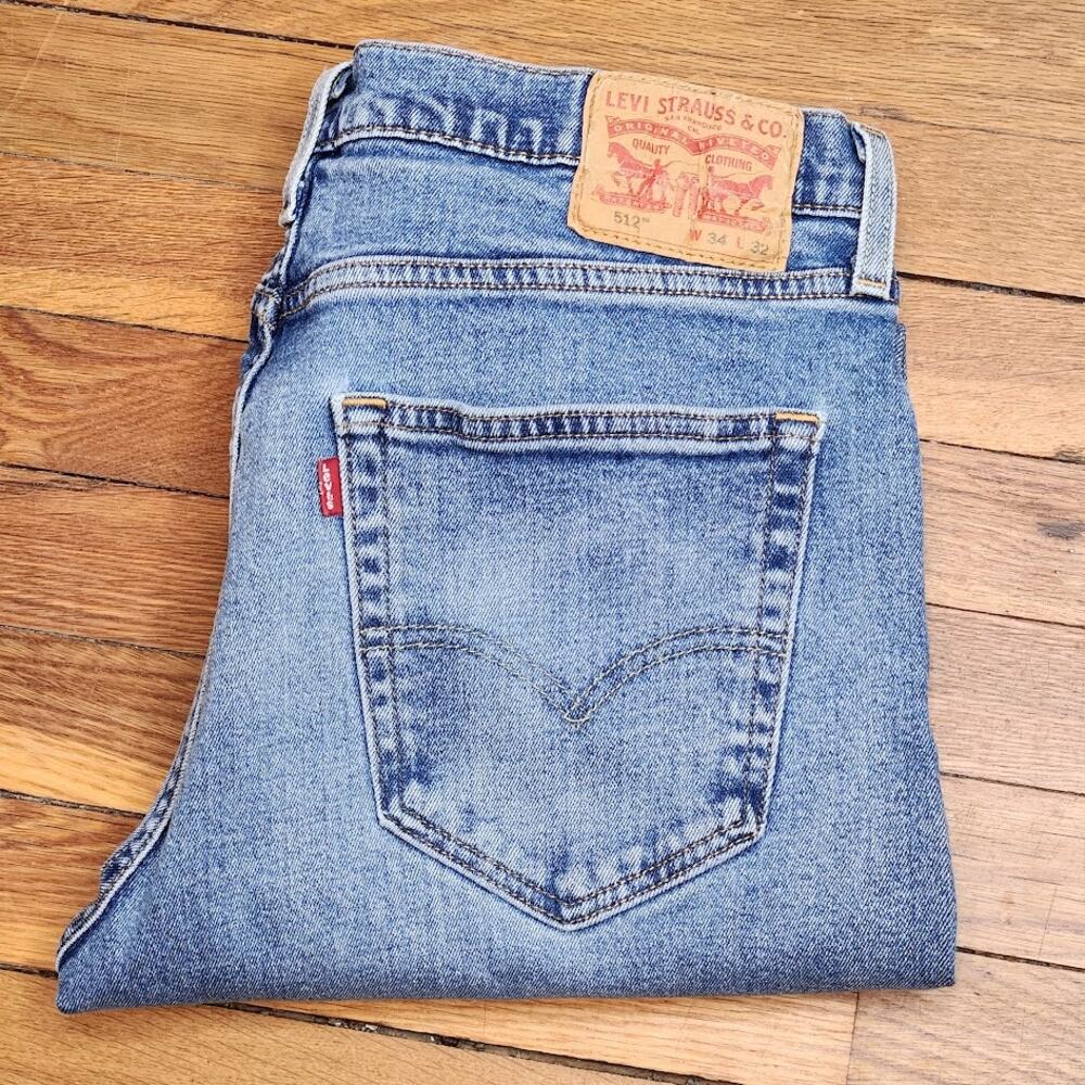 Levi's 512 Slim Taper Fit Light Wash Jeans Classic Blue Denim Mens Size 34x32 - Picture 11 of 11
